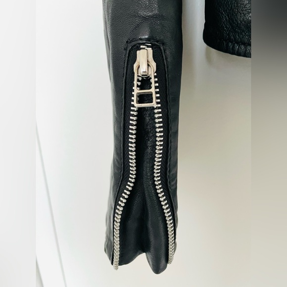 Mango Genuine Leather Biker Jacket XS Dark Brown Classic Moto Zip - Picture 5 of 9